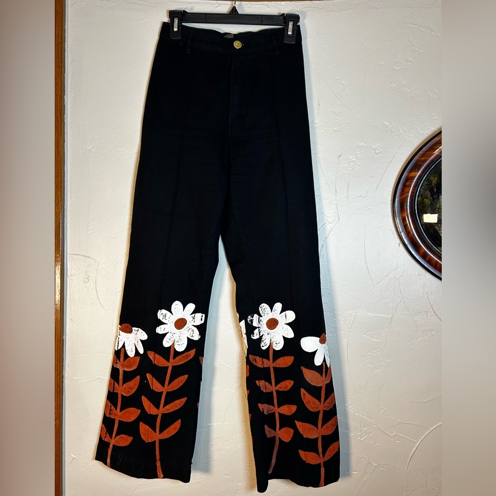 Big Bud Press Western Pants - Paintstamp Lazy Daisy Black & Cream - Size XS - Picture 2 of 13
